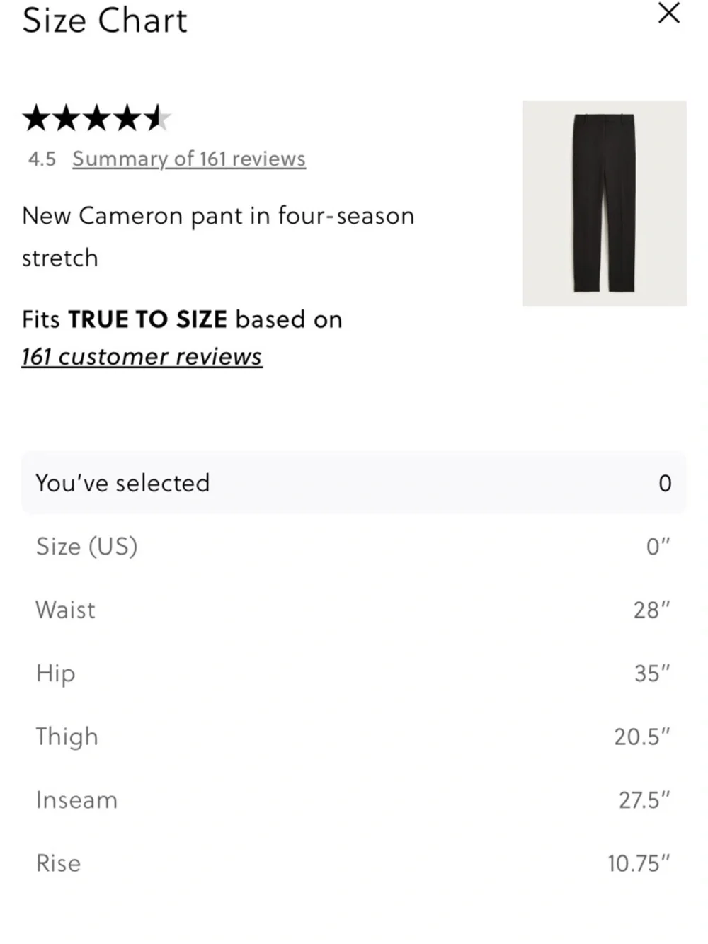 NWT J. Crew High Rise Cameron Four Way Stretch Pants Size 0